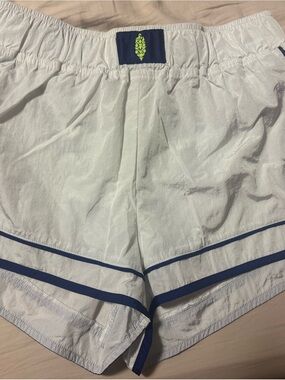 White Athletic Shorts with Navy Trim